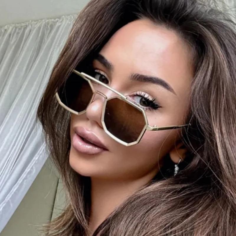 New Double Bridges Metal Large Frame Sunglasses UV400 Fashion Women Men Designer Mirror Eyewear Gafas de sol