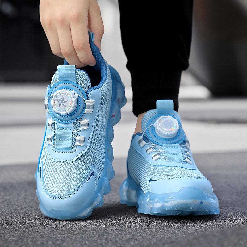 Новые детские модные дышащие повседневные спортивные туфли с вращающимися пуговицами для студентов, мальчиков и девочек, удобные кроссовки для бега на мягкой подошве