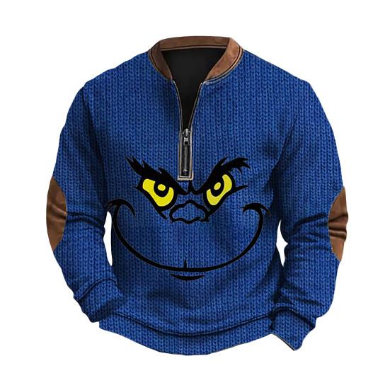 Весна Осень Мужской Топ На Молнии Полуоткрытый V-образный Вырез 3D Мультяшный Принт Лоскутные Рукава Плюс Размер