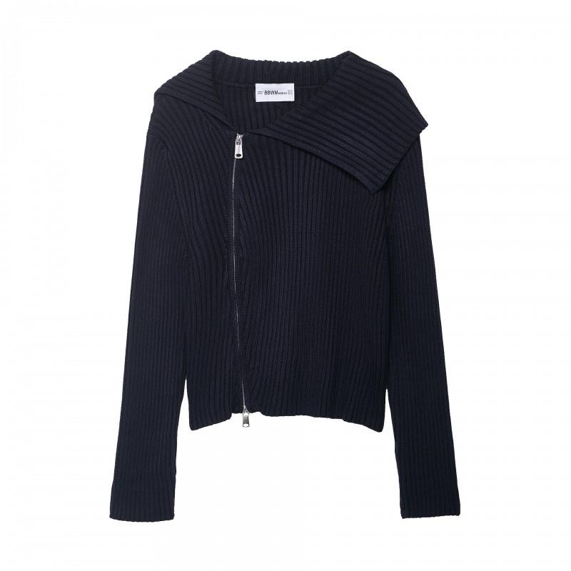 Zip-Up Rib Knit Fashion Cardigan Women Street Style 2025