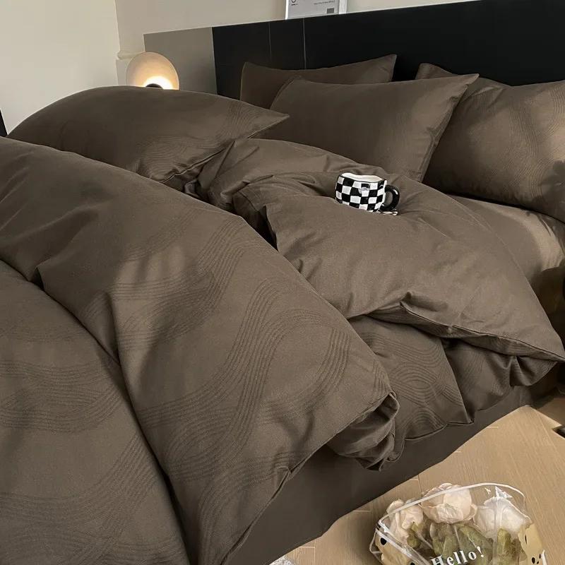 Легкий Роскошный Мягкий Плотный 100% Хлопок Комплекты Простыней Сатин Жаккард Шелковистый Постельный Комплект на Сезоны Односпальная Двуспальная Кровать Комфортный Комплект