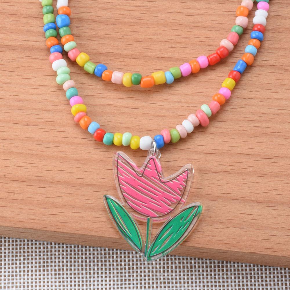 Двойное ожерелье с подвеской из смоляного цветка, женское бохо-цветное ожерелье с бусинами