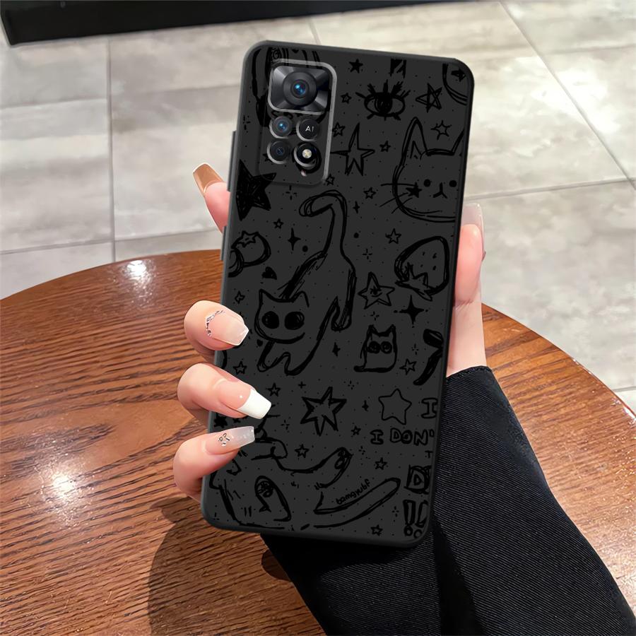 Мультяшный чехол с собакой и кошкой для Xiaomi Redmi Note 11s 7 8 10S 12s 9 10 11 12 Pro 9S 13 14 Plus Черный Мягкий чехол для телефона