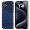 For iPhone 16 Case Electroplating Phone Cover Carbon Fiber Texture PU+TPU Protective Case - Green