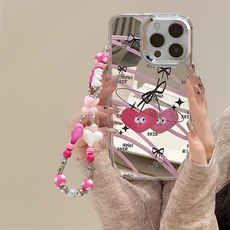 Чехол для Zhitai Apple 15 Pro Max: Многофункциональный аксессуар для iPhone с зеркалом, цепочкой и дизайном «Любовь» для моделей 12-14.