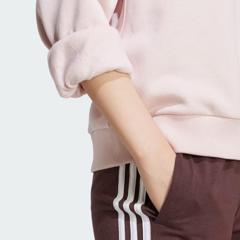 Adidas Всесезонная однотонная удобная свободная ребристая толстовка с круглым вырезом и длинными рукавами, женская толстовка песочно-розового цвета IY6753