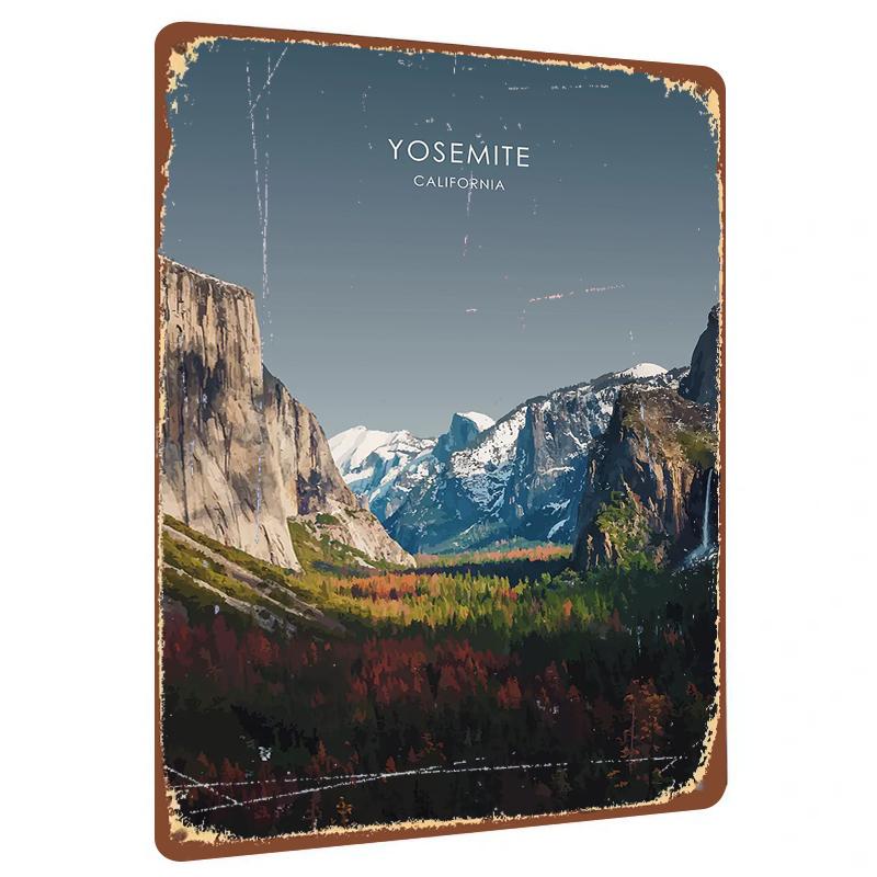Yosemite National Park Mountain Landscape Custom Metal Tin Sign California Nature Scenery Wall Art Decor