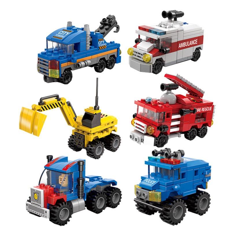 482 шт. 6 в 1, трансформирующий городской автомобиль, технические машины скорой помощи, пожарные полицейские грузовики, модели строительных блоков, кирпич, креативные игрушки, идеи