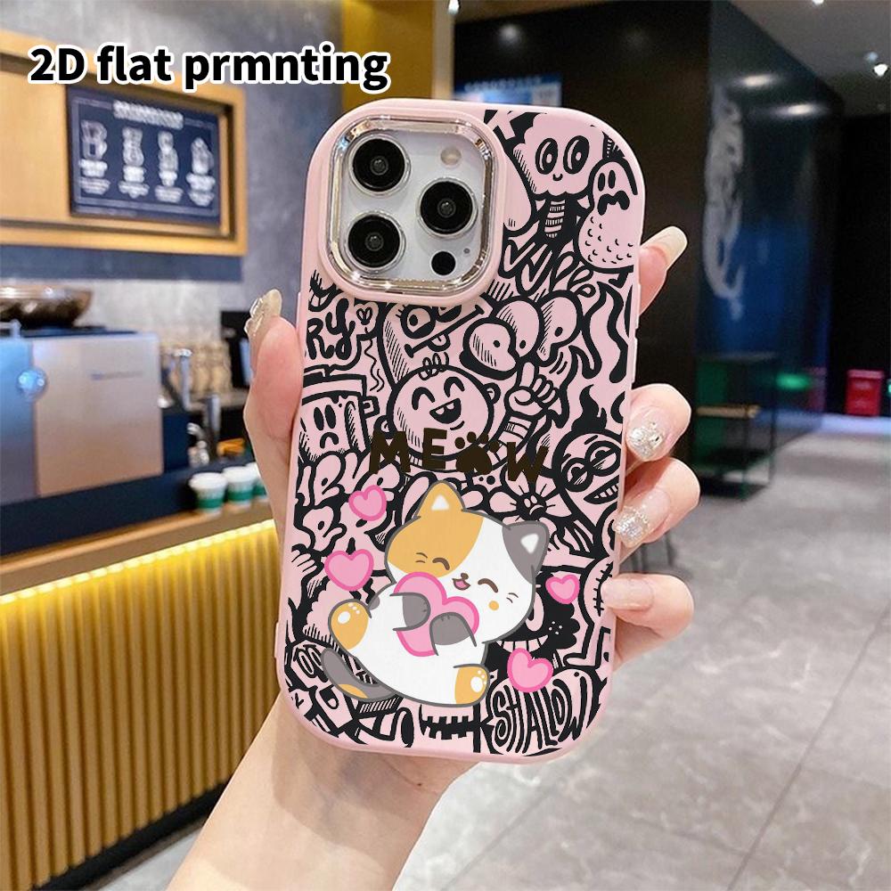 Phone Case: 2D flat design suitable for iPhone 18 17 16 15 14 13 Pro protective case, couple style, cute heart cat, Christmas and Halloween gift