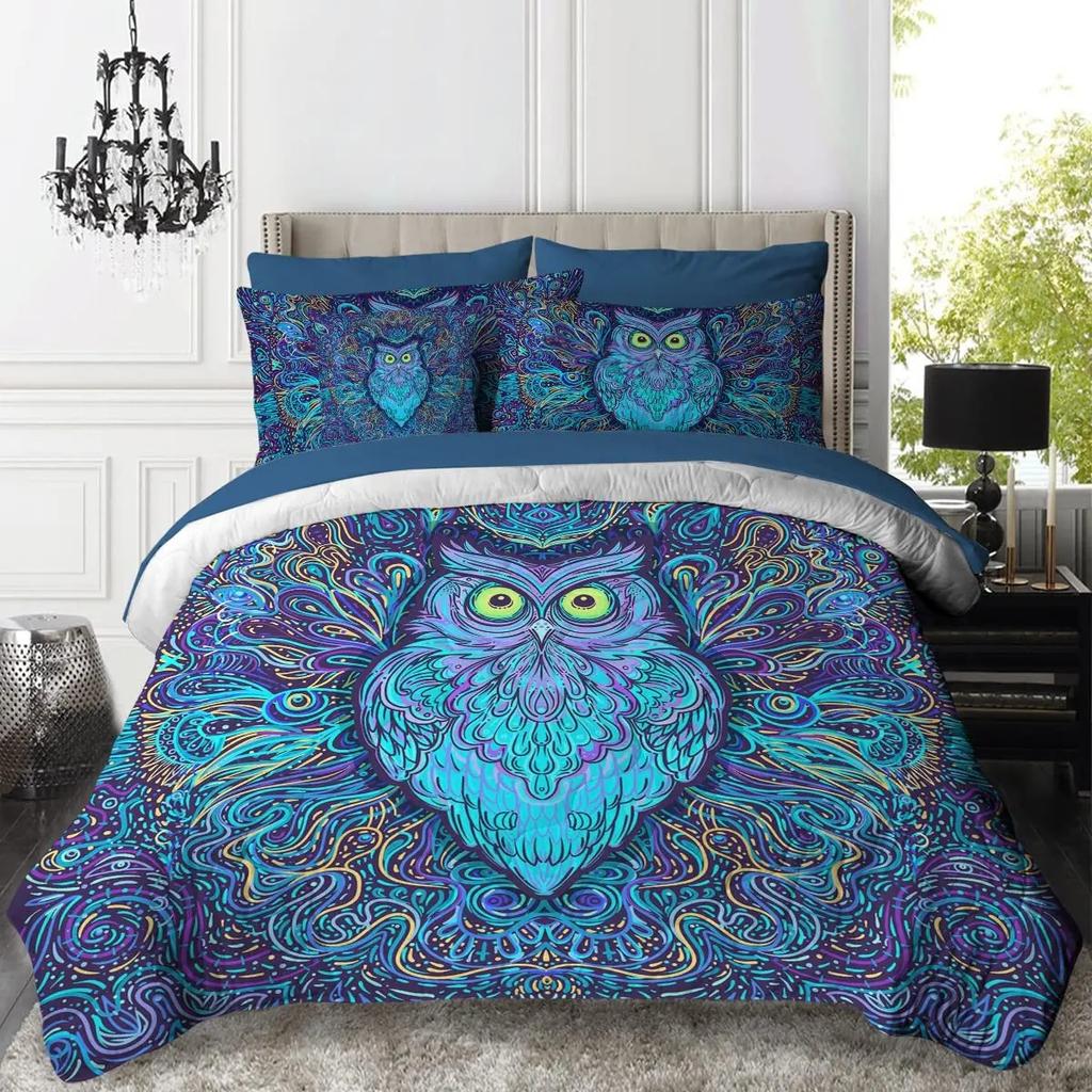 Owl Duvet Cover Bird Decor Bedding Set Printed Comforter Cover for Boys Girls Children Teens Bedroom Decor with 2 Pillow Case