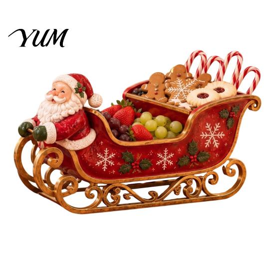 Holiday Table Centerpiece Santa Sleigh Christmas Centerpiece, Multi?Compartment Candy Fruit Serving Bowl, Retro Decoration Festive Tabletop Storage