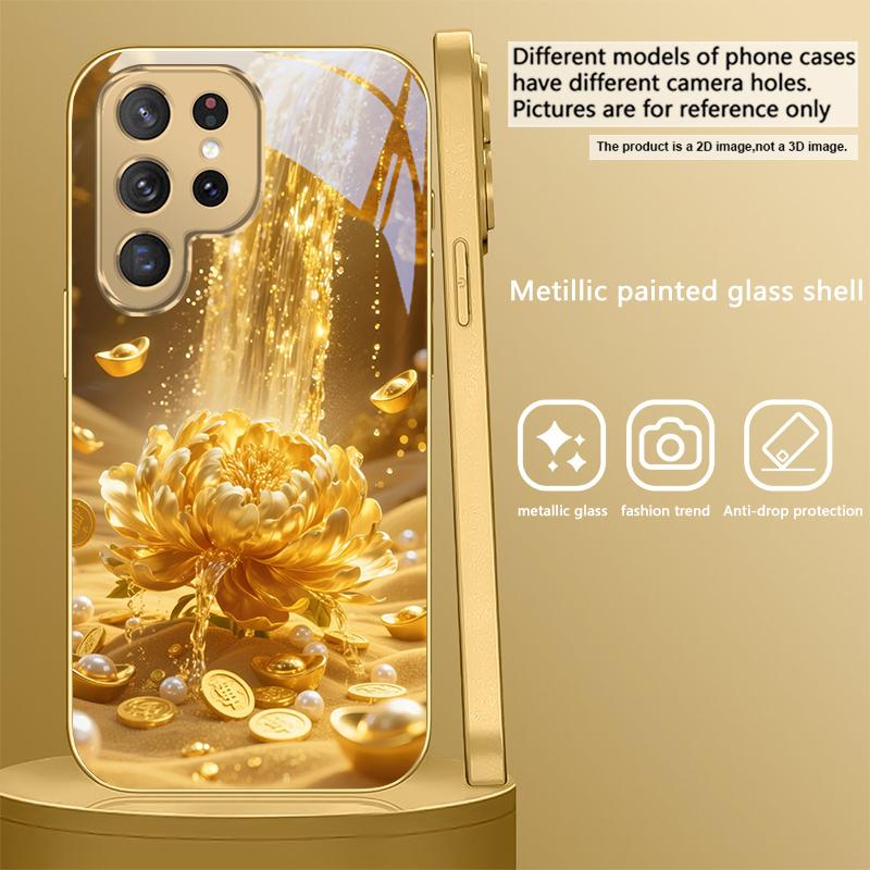 Золотой Цветок Пиона жемчуг Для Samsung Galaxy S26 S20 FE S21 S22 23 Plus S24 Ultra S25Ultra S21+ S22Plus Золотой стеклянный чехол для телефона