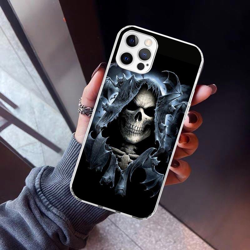 Чехол для телефона 'Череп Жнеца Скелет Пистолет' для iPhone 17 Air 11 13 Mini 14 15 Plus 16 12 Pro Max 16E SE 7 8 Узор Мягкий ТПУ Задняя Крышка