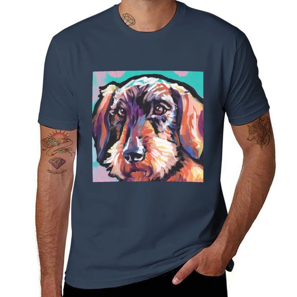 Wire Haired Dachshund Dog Bright Colorful Pop Dog Art Tshirt Relaxed Casual Short Sleeve Tee