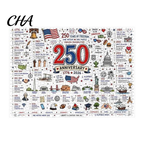 USA Anniversary Puzzle 1000Pcs Patriotic 250th Jigsaw Puzzle, American 1776-2026 Themed Challenge Game, Gift for 4th of July, Independence Day Adults