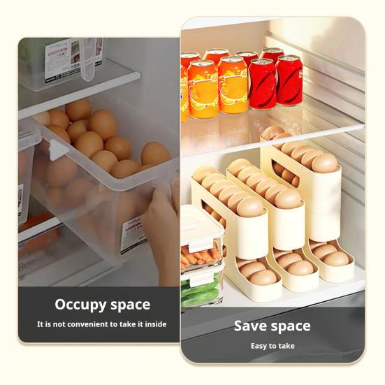 Multi-Tier Egg Holder Space-Saving Egg Storage Box with Protective Railings Automatic Rolling Egg Rack Dispenser for Refrigerator