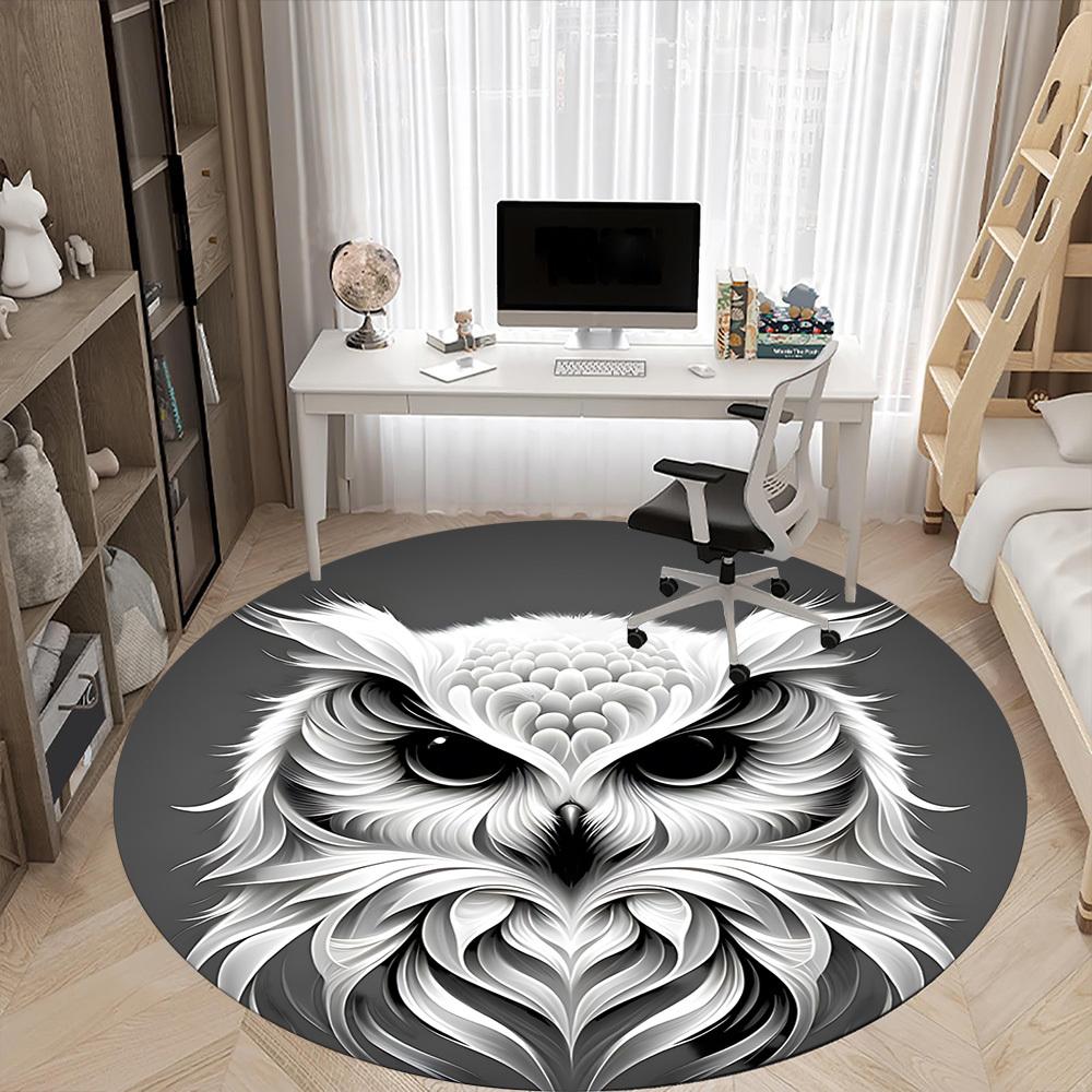 1pc Owl Face Artwork Chair Carpet for Office, Round Non-Slip Durable Large Size Office Carpet, Suitable for Office, Beautiful Decoration