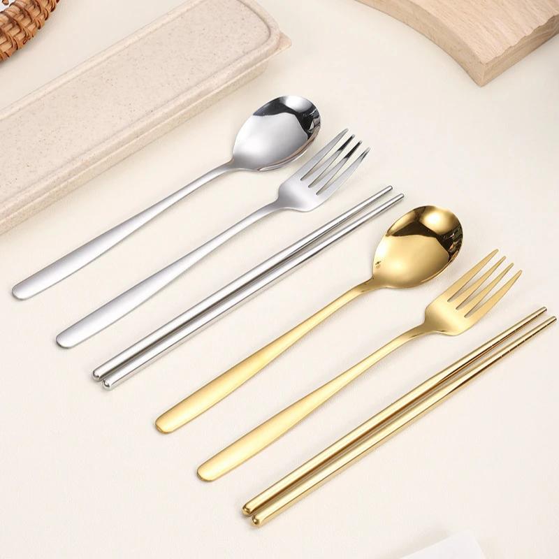 Набор столовых приборов из нержавеющей стали, простая переносная посуда, набор палочек для еды, ложек и вилок с футляром, наборы столовых приборов, кухонные принадлежности