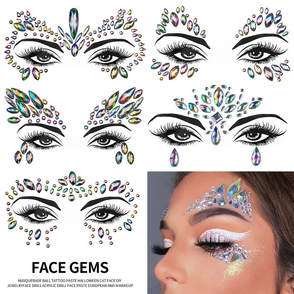 Sparkling Rhinestone Design 5sheets/set Face Gems Decals AB Colorful Festive Eye Forehead Embellishments Carnival/Mardi Gras/Masquerade Home