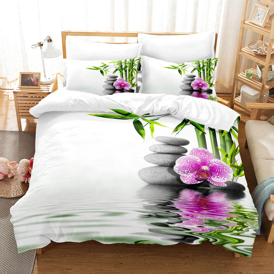 Comforter Green Flower Double Bed With Lotus Bedding Set King Size 3Pcs 2Pcs Single Twin Full 200X200 220X240Cm
