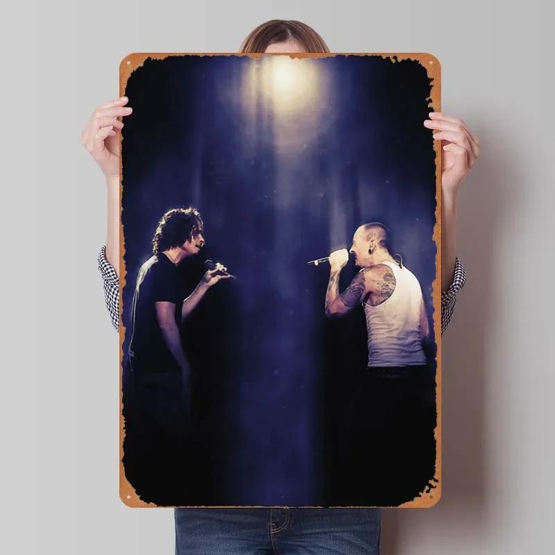 Metal Rock Chester Bennington Signs Music Posters Gaming Room Decoration Man Vintage Tinplate Sign For Wall Art Decoration Retro