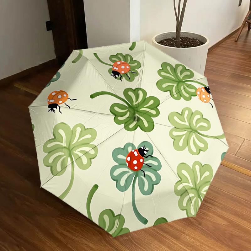 1pc Ladybug, Clover Automatic Folding Umbrella, 8-Rib Durable Frame, Durable Foldable Design - Elegant Gift for Commute yy251210042