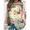 Plus Size Christmas Casual Top, Women's Plus Santa Claus Print Long Sleeve Round Neck Top
