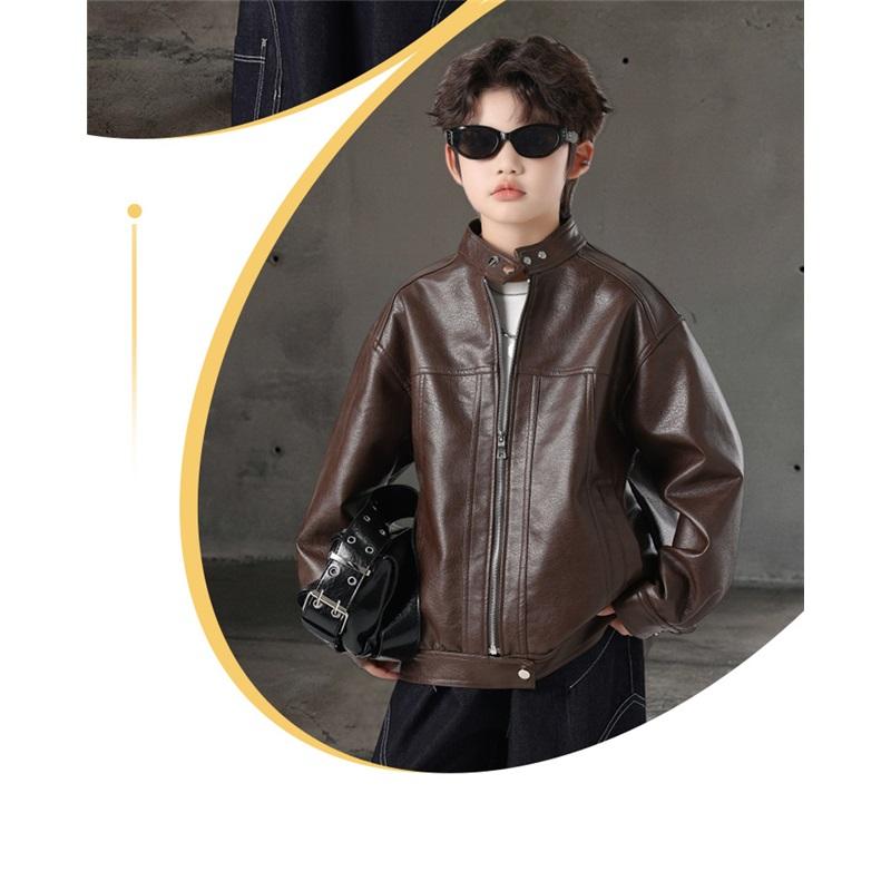 Boys' Fashionable Leather Jacket: Stylish Spring/Fall Jacket for Kids