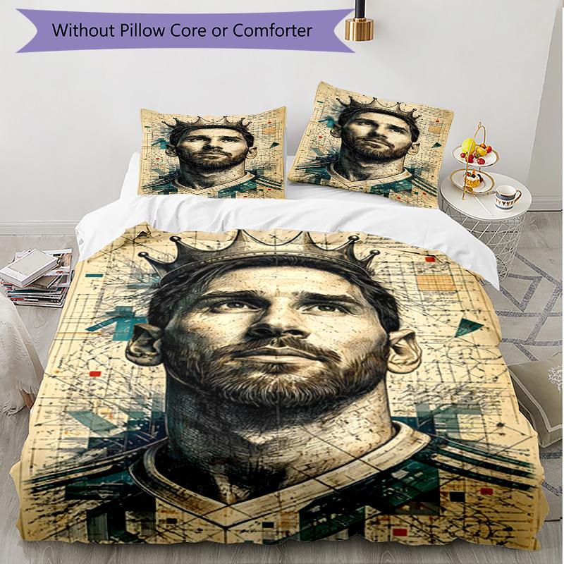 3pcs Duvet Cover Set (1*Duvet Cover + 2*Pillowcase, Without Core), football player Print Soft All‑Season Bedding Set, Home Bedroom Decor Gift