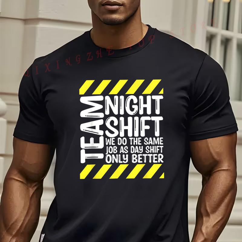 Men'S Night Shift Graphic T-Shirt - Oversized Relaxed Fit With Caution Tape Design & Night Shif