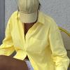 Женская повседневная рубашка весна Осень Воротник-поло желтая полоска пуговица Длинный рукав Блузка harajuku женский оверсайз Кардиган Рубашки