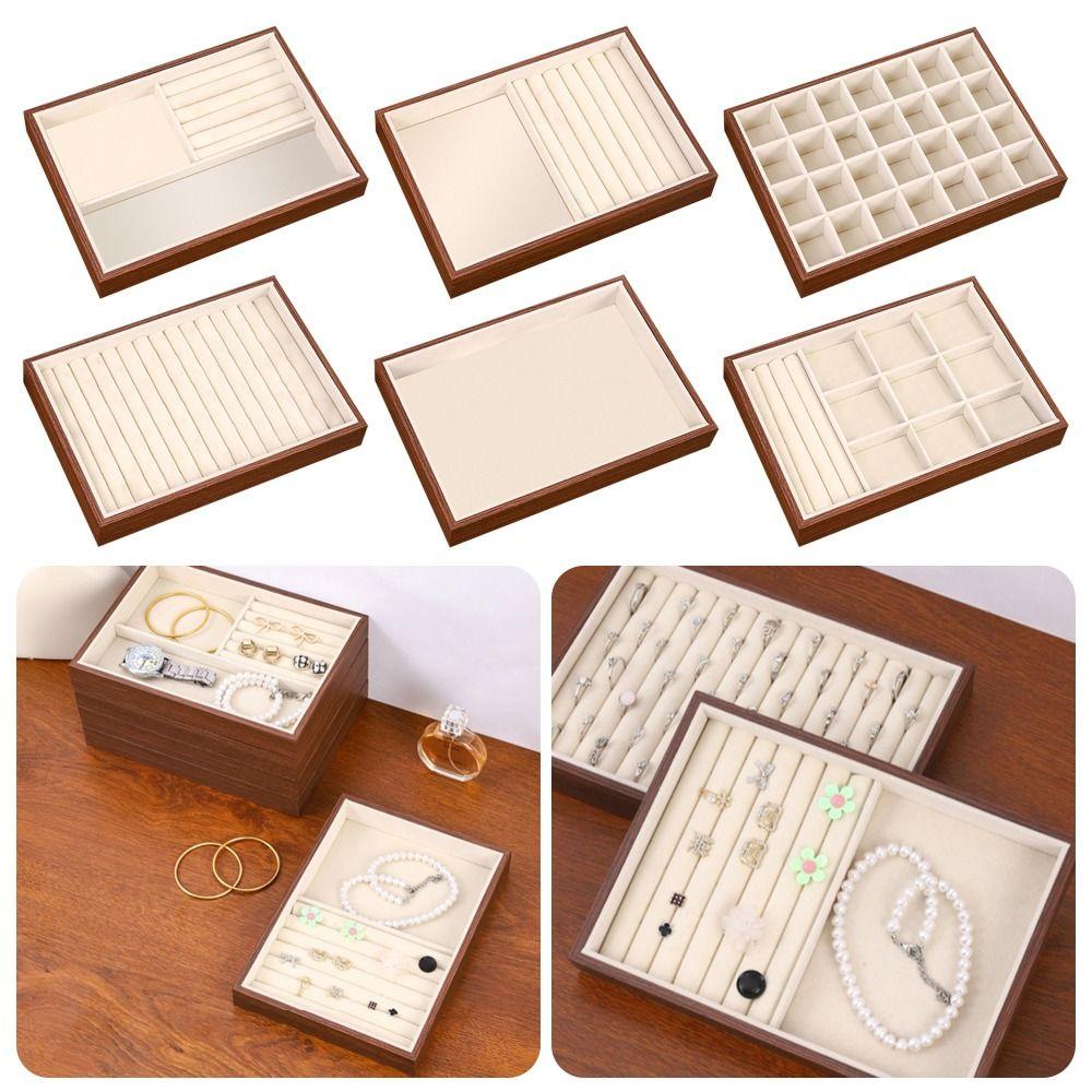 Small Size Wood Grain Jewelry Tray Walnut Wood Stackable Jewelry Boxes Jewelry Packaging