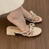 Модные роскошные женские тапочки Модные туфли с жемчужным бантом Элегантные туфли-лодочки Женские сандалии на каблуке 2025 Сексуальные новые шлепанцы Роскошные сандалии для женщин