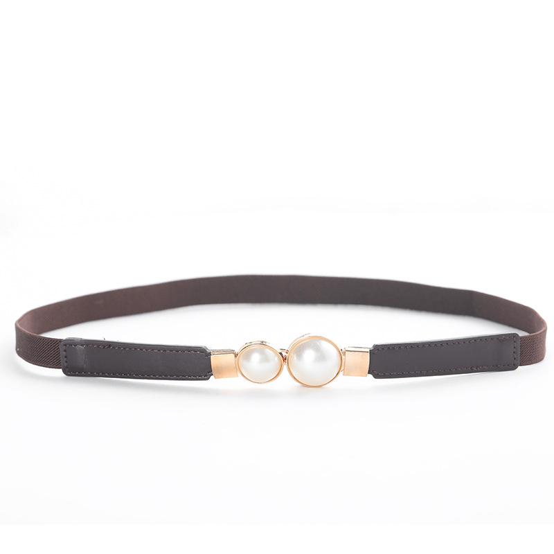 Retro Pearl Double Buckle Waist Belt – European & American Style Elastic Stretch for Women's Dress