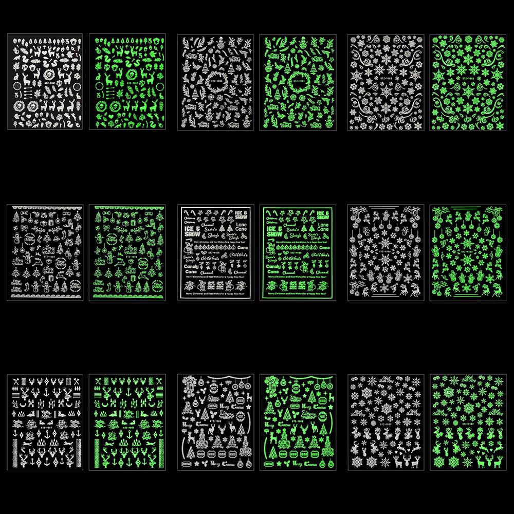 DIY Маникюр Светящиеся в темноте самоклеящиеся наклейки Рождественские белые снежинки 3D светящиеся наклейки для ногтей