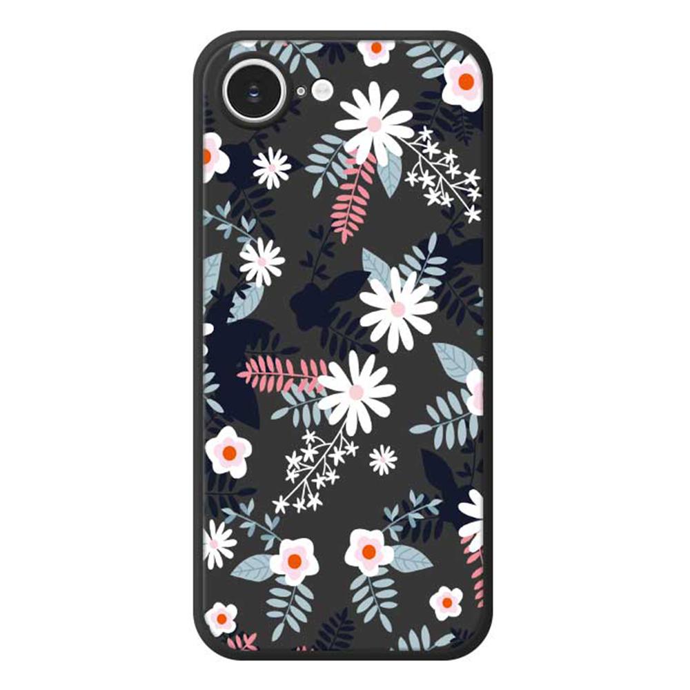 For iPhone 16e Case Flowers and Leaves Pattern Printing Straight Edge TPU Phone Back Cover