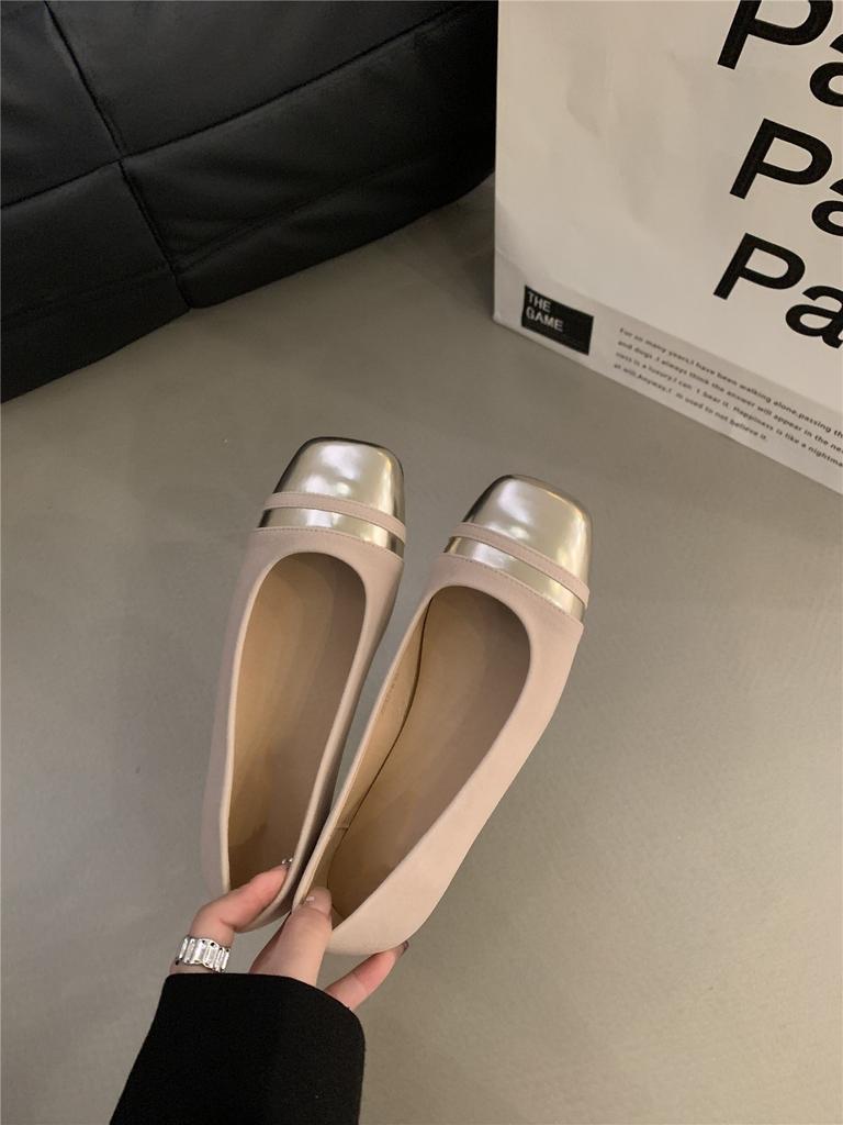 French Square Head Color Matching Gentle Wind Evening Shoes Women's Shoes 2024 New Spring Korean Version Light Mouth with Skirt Single Shoes