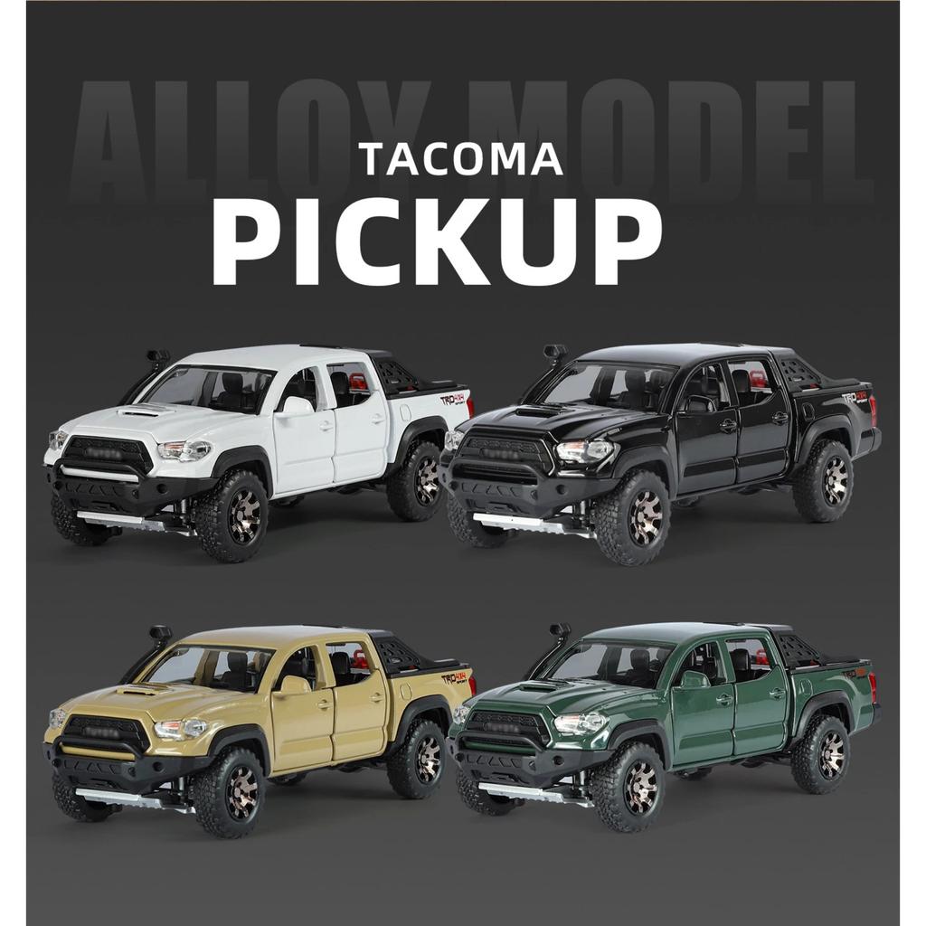 1/32 Toyota Tacoma Alloy Pickup Car Model Diecasts Metal Off-Road Vehicles Car Model High Simulation Sound and Light Childrens Toy Gift
