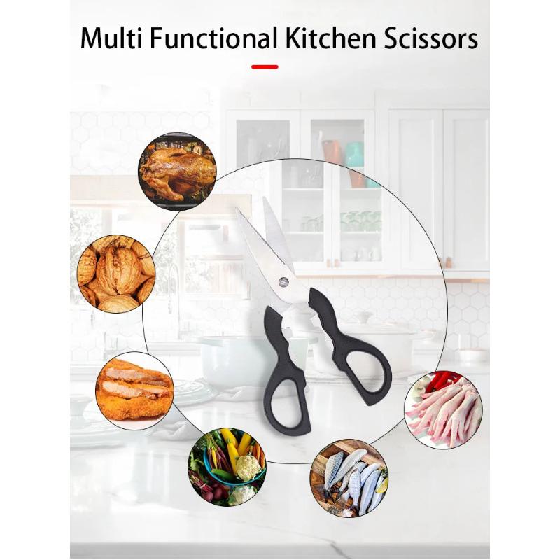 Stainless Steel Blade ABS Handle Multi Barbecue Clips Gourd Household Kitchen Scissors With Beer Opener Nutcracker