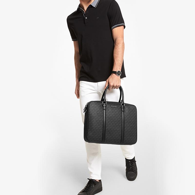 MICHAEL KORS Hudson Old Flower Printed Retro Business Commuting Artificial Leather Briefcase Handbag Men's Black