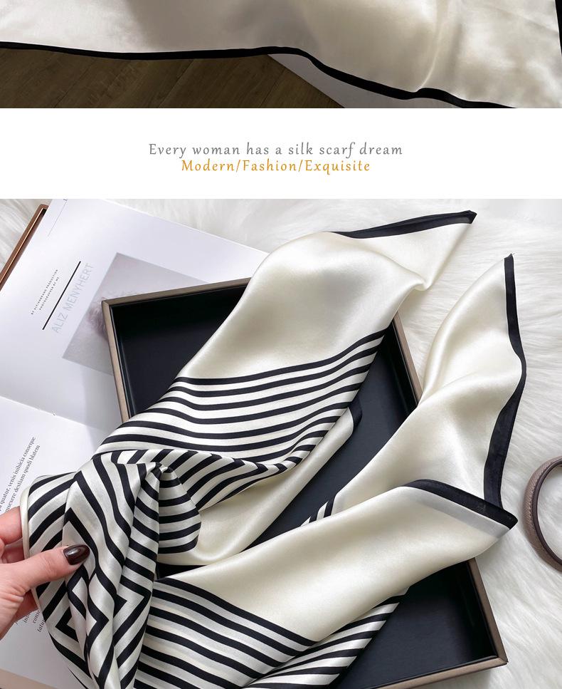 Elegant Striped Silk Scarf: Large Square for Women’s Spring & Autumn, Versatile Sunscreen, Mulberry Silk 90 Shawl