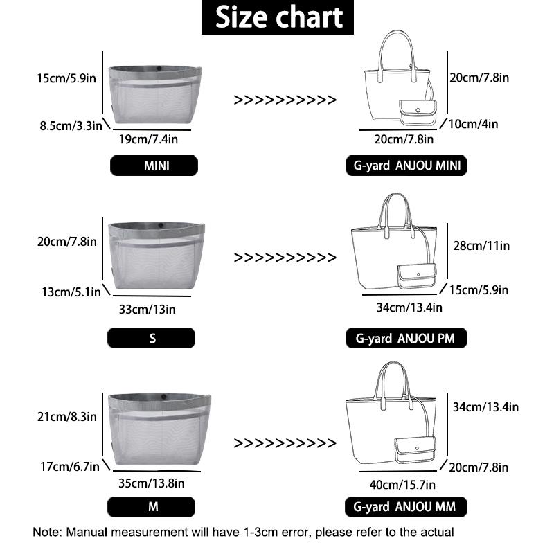 EverToner Gray Makeup Bag inner liner for Gy-rd mini ultralights Mesh Transparent Solid Color Zipper Nylon Organizer insert Bag