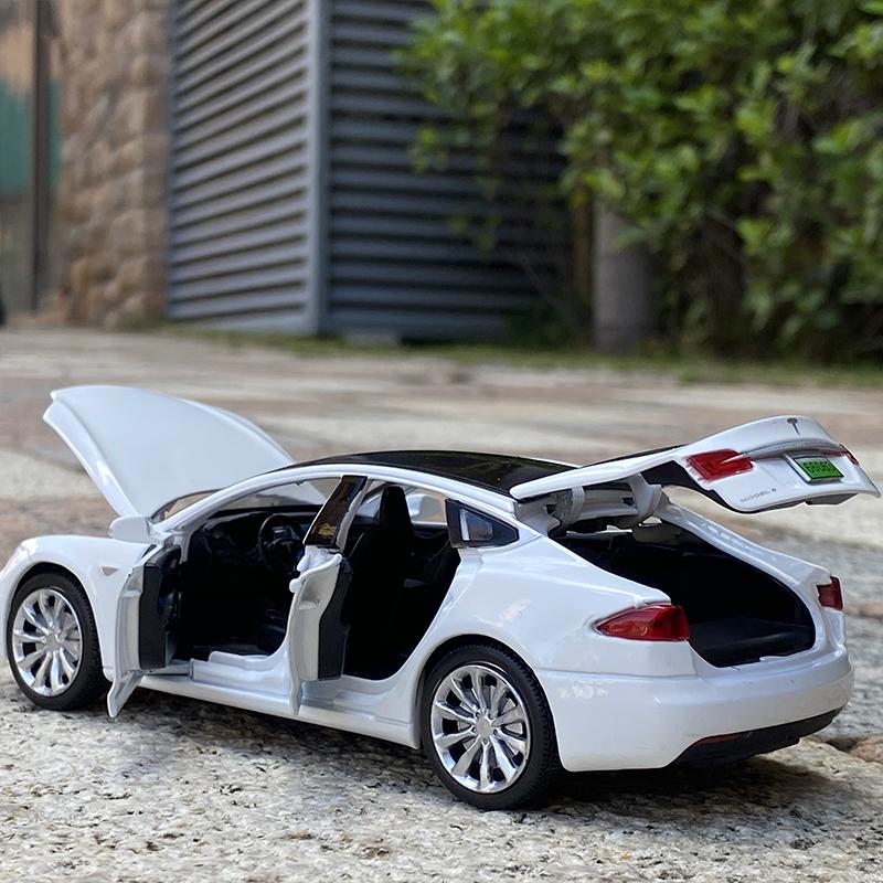 1:32 Tesla Model S Model 3 Alloy Car Model Diecast Metal Toy Car Vehicles Model Simulation Sound Light Collection Gift
