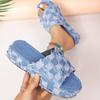 Fashion Women Denim Slippers Summer Beach Sandals Retro Slip On Platform Slippers Casual Open Toe Flat Shoes Canvas Home Slides Women