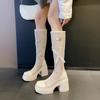 Fashion Cooling Boots Summer Round Toe Niche Studded Heightened Platform Mesh Breathable Zipper Block Heel Thigh Boots
