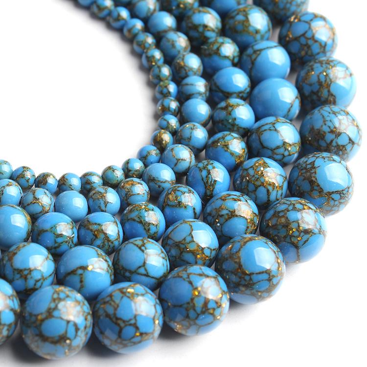 Dark Blue Howlite Gold Silk Loose Beads Jewelry Making Bracelet 15'' 4-12mm