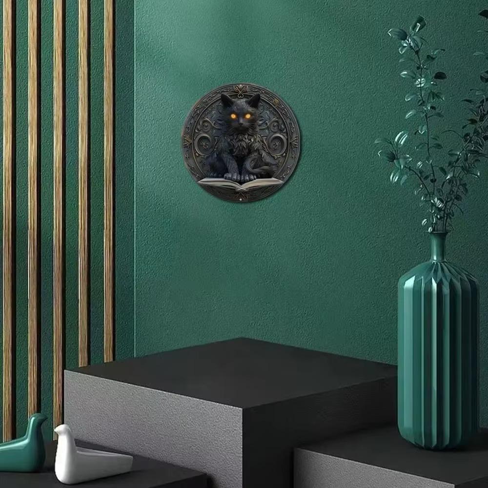 Whimsical Mystical Cat Sign -Distinctive Vintage Style Design, Faux Embossed Texture, Wall Decor, Cafe, Living Room, Ideal Gift