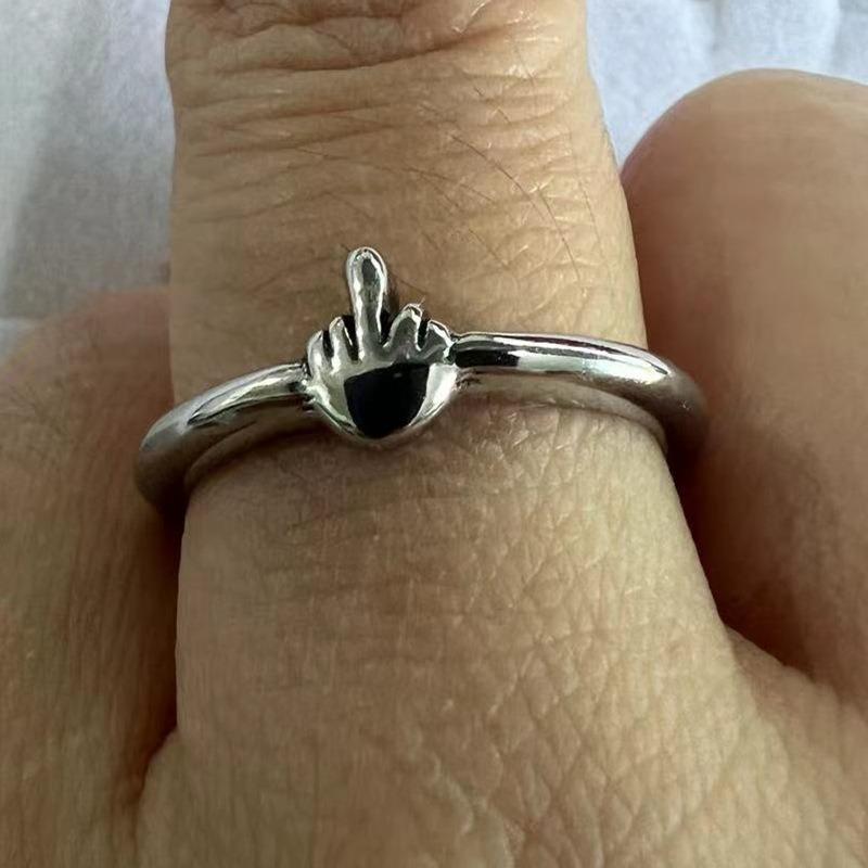 Личность Fxxk You Logo Модель среднего пальца Кольца Унисекс Регулируемое открывающееся кольцо Ювелирные аксессуары Подарки на Хэллоуин