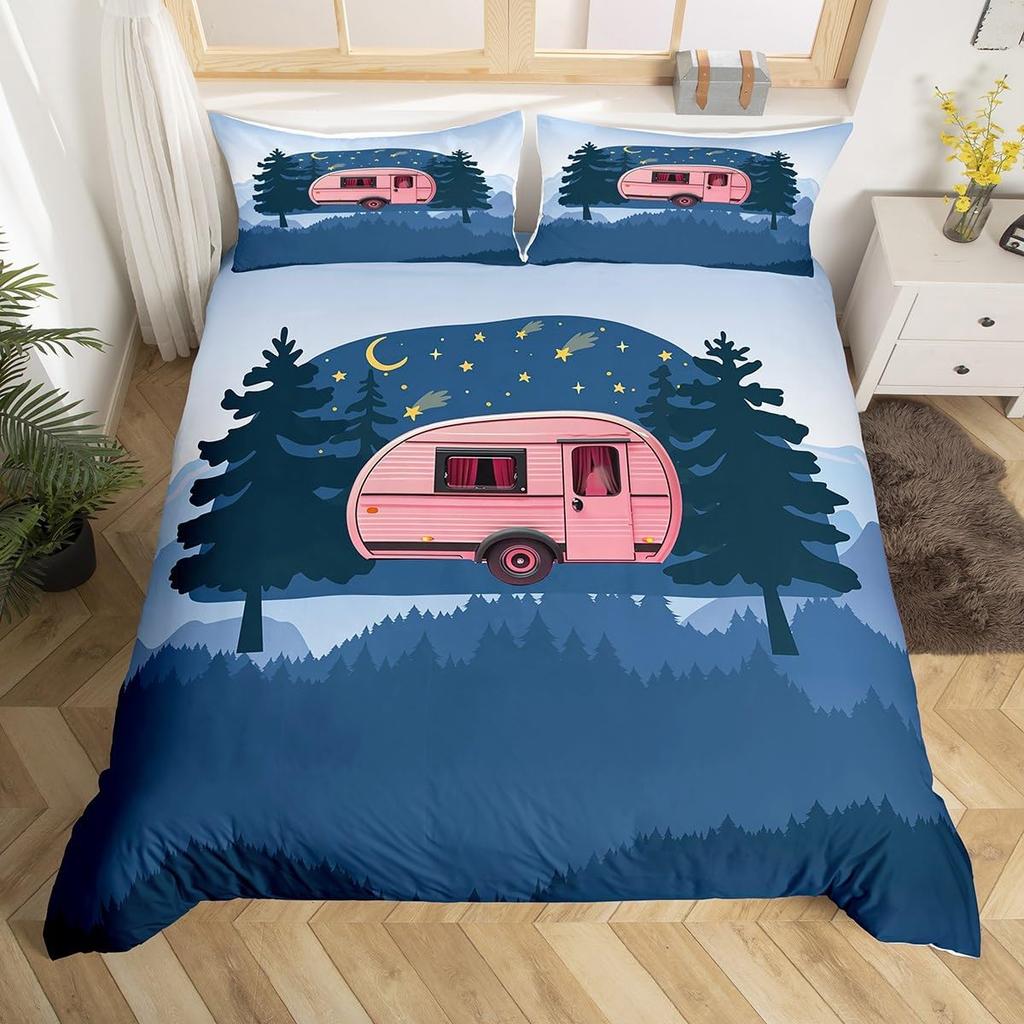 Hand Painted Mountain Decor Duvet Cover Set Queen King Size Happy Camping Kids Bedding For Boys Girls 3 Pcs With 2 Pillowcases