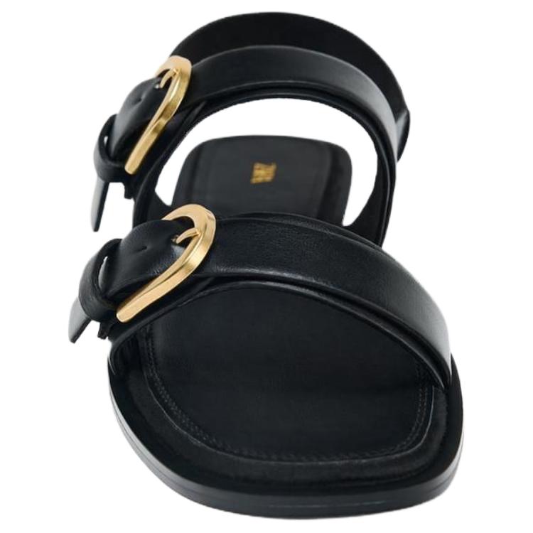 Zara Pu Fashion Minimalist One Strap Sandals 2.5cm Women Sandals Black 1608610800